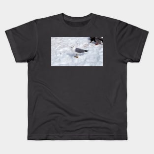 Gull Standing On The Winter Snow Kids T-Shirt